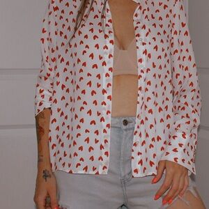 Rachel Zoe Red Heart Button-Down Shirt